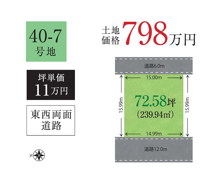 東西両面道路の72.58坪の売り土地